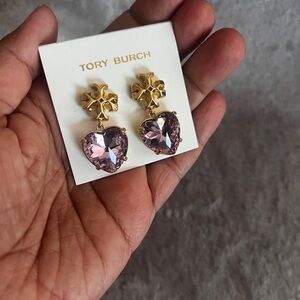 Tory Burch Gold and Pink Heart Earrings